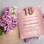 18th Birthday pink dusty rose pink invitation<br><div class="desc">A modern, stylish and glamorous invitation for a girl's 18th birthday party. A dusty rose, pink metallic looking background with faux glitter drip, paint drip look. The name is written with a modern dark gray colored hand lettered style script. Personalize and add your party details. Number 18 is written with...</div>