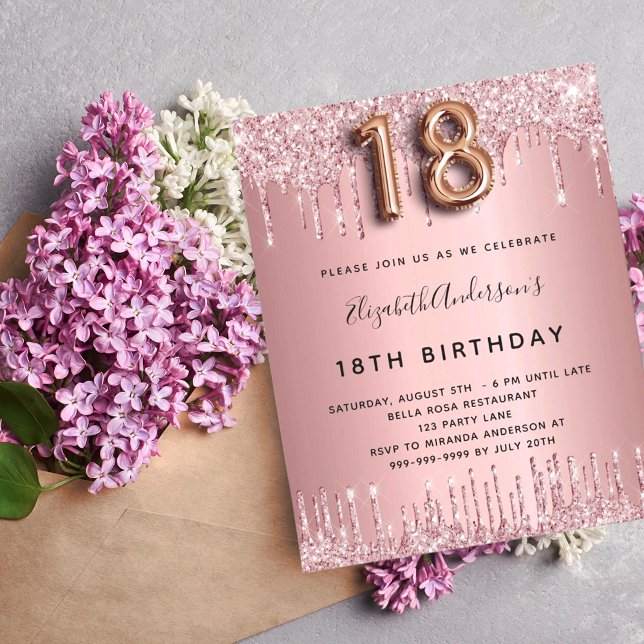 18th Birthday pink dusty rose pink invitation (Creator Uploaded)