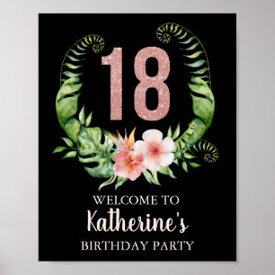18th Birthday Pink Floral Personalized Poster