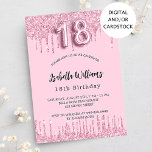 18th Birthday pink glitter drips party Invitation<br><div class="desc">A modern,  stylish and glamorous invitation for a girl's 18th birthday party.  A blush pink background with faux glitter drip,  paint dripping look. The name is written with a modern hand lettered style script.  Personalize and add your party details.  Number 18 is written with a balloon style font,  script.</div>