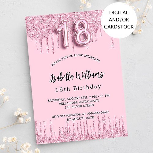 18th Birthday pink glitter drips party Invitation