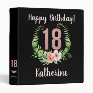 18th Birthday Pink Glitter Name Photo 3 Ring Binder