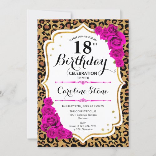 18th Birthday _ Pink Gold Leopard Print Invitation