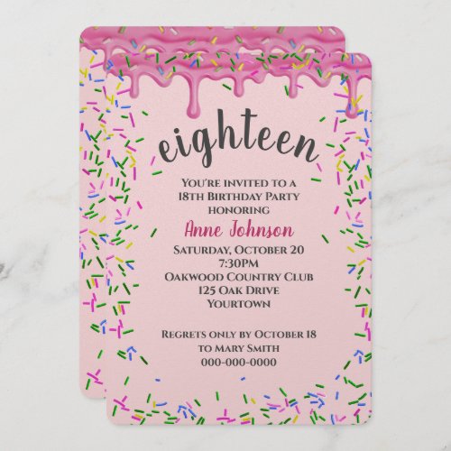 18th Birthday Pink Icing And Sprinkles Invitation