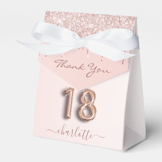 18th birthday pink rose gold drips thank you favor boxes (Front Side)