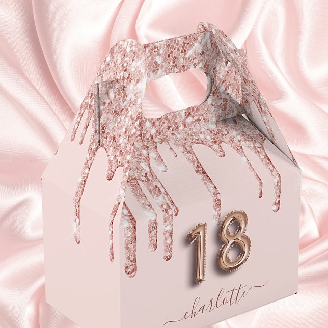 18th birthday pink rose gold glitter thank you favor boxes (Creator Uploaded)