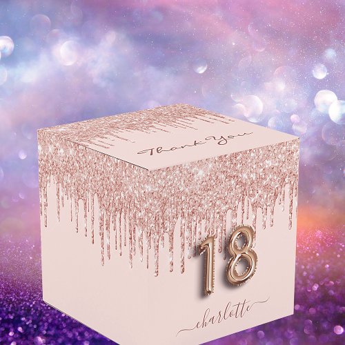 18th birthday pink rose gold glitter thank you favor boxes