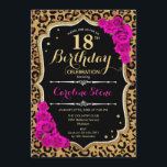18th Birthday - Pink Roses Leopard Print Invitation<br><div class="desc">18th Birthday Invitation.
Elegant pink black white design with faux glitter gold. Features leopard cheetah animal print,  script font and hot pink roses. Perfect for an elegant birthday party. Can be personalized into any year! Message me if you need further customization.</div>