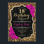 18th Birthday - Pink Roses Leopard Print Invitation<br><div class="desc">18th Birthday Invitation.
Elegant pink black white design with faux glitter gold. Features leopard cheetah animal print,  script font and hot pink roses. Perfect for an elegant birthday party. Can be personalized into any year! Message me if you need further customization.</div>