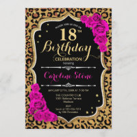 18th Birthday - Pink Roses Leopard Print