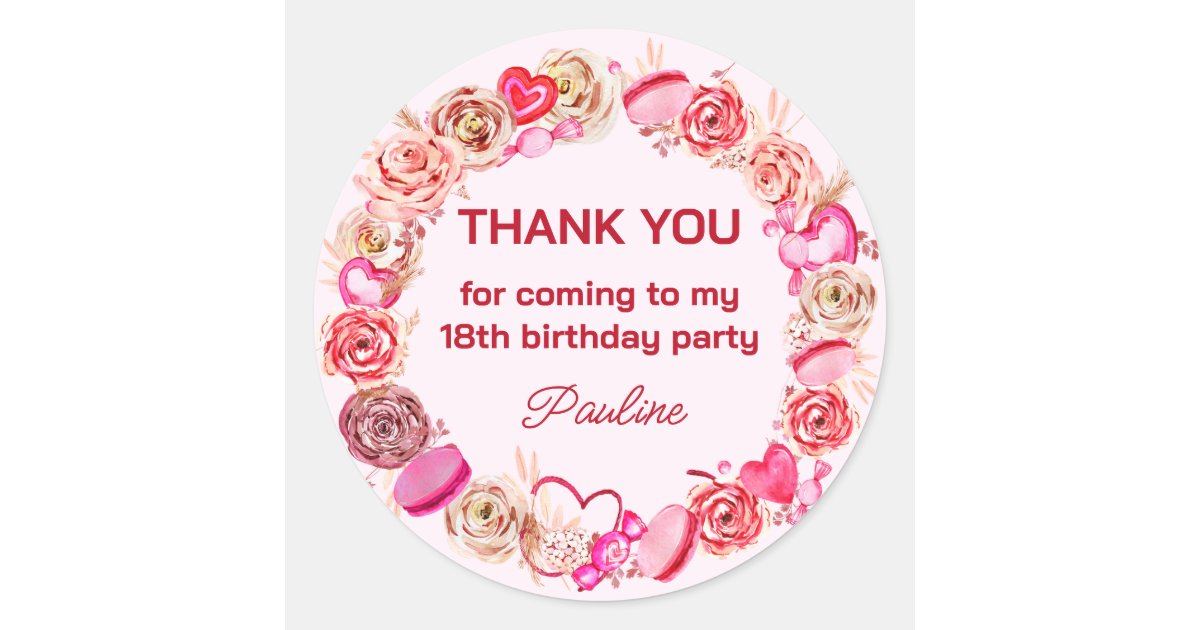 18th Birthday Pink Roses Swirly Heart Classic Round Sticker | Zazzle