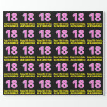 [ Thumbnail: 18th Birthday: Pink Stripes and Hearts "18" + Name Wrapping Paper ]