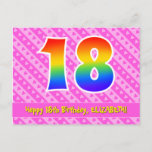 [ Thumbnail: 18th Birthday: Pink Stripes & Hearts, Rainbow 18 Postcard ]