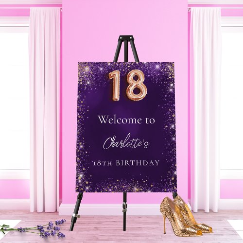 18th birthday purple glitter sparkles welcome foam board