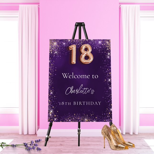 18th birthday purple glitter sparkles welcome foam board (Creator Uploaded)