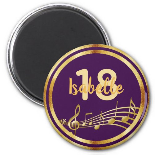 18th birthday purple gold music notes name girl magnet