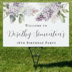 18th Birthday Purple Lilac Flower Welcome Yard Sign