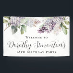 18th Birthday Purple Lilac Spring Flower Welcome Banner<br><div class="desc">Soft watercolor purple lilacs create a pretty springtime 18th birthday welcome banner. The calligraphy adds an elegant touch. All of the text is easily edited. This item is part of the Purple Spring Lilac Flower collection. It lets you choose a theme and then easily create a unique invitation suite, welcome...</div>