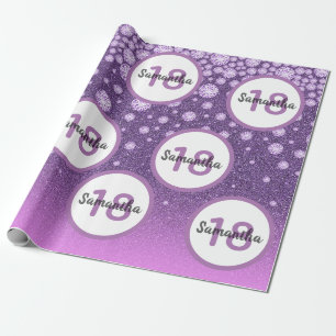 18th birthday purple pink glitter diamonds name wrapping paper