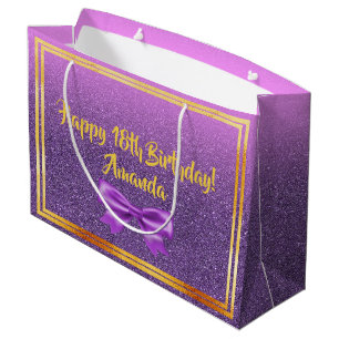 18th birthday purple pink glitter name large gift bag