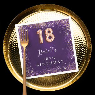 18th birthday purple rose gold sparkles name napkins