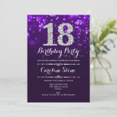 18th Birthday - Purple Silver Invitation (Standing Front)
