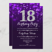 18th Birthday - Purple Silver Invitation (Front/Back)