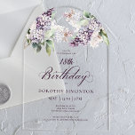 18th Birthday Purple Spring Lilac Flower Arch Acrylic Invitations<br><div class="desc">Soft watercolor purple lilacs create a pretty springtime 18th birthday invitation. The calligraphy adds an elegant aesthetic. It is part of the Purple Spring Lilac Flower collection. It lets you choose a theme and then easily create a unique invitation suite, welcome signs and party decorations. Party planning becomes fun and...</div>
