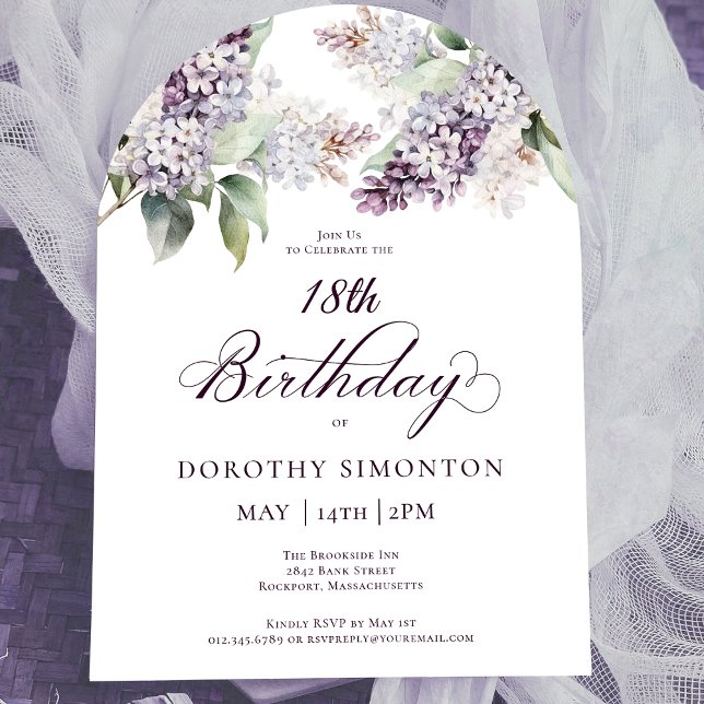 18th Birthday Purple Spring Lilac Flower Arch Invitation (Creator Uploaded)