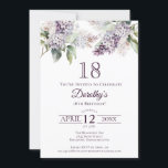 18th Birthday Purple Spring Lilac Flower Invitation<br><div class="desc">Soft watercolor purple lilacs create a pretty springtime 18th birthday invitation. The typography adds a vintage, retro vibe. All of the text is editable so you can set just the right tone. You can easily change fonts and color as well. This 18th birthday invitation is available in both traditional cardstock...</div>