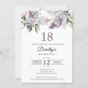 18th Birthday Purple Spring Lilac Flower Invitation