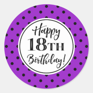 18th Birthday Purple White Black Dots Classic Round Sticker