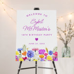 18th Birthday Purple Wildflowers Welcome Sign<br><div class="desc">Elegant spring watercolor wildflowers create a beautiful and feminine floral border that is accented with small heart. A trendy font combination gives it a modern aesthetic. All of the text is editable.</div>