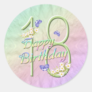 18th Birthday Rainbow and Butterflies Round Sticke Classic Round Sticker