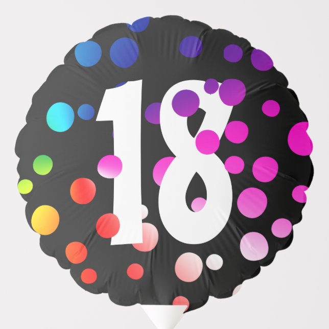 18th Birthday Rainbow Dots on Black Balloon (Front)