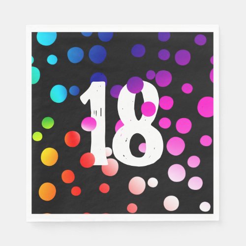 18th Birthday Rainbow Dots on Black Napkins