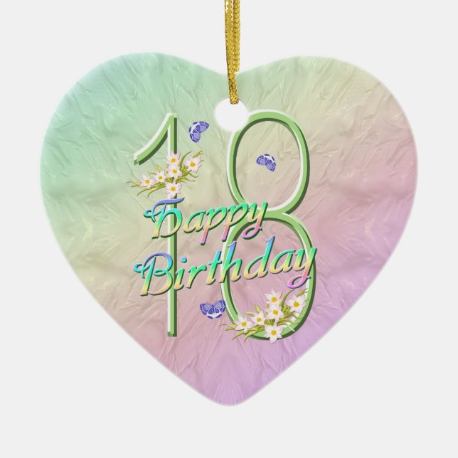 18th Birthday Rainbow Keepsake Heart Ornament (Front)