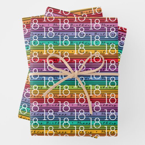 18th Birthday Rainbow Stripes Wrapping Paper Sheets