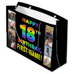 [ Thumbnail: 18th Birthday: Rainbow Text, Custom Photos & Name Gift Bag ]