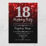 18th Birthday - Red Black Silver Invitation<br><div class="desc">18th Birthday Invitation.
Elegant red black white design with faux glitter silver. Adult birthday. Features diamonds and script font. men or women bday invite.  Perfect for a stylish birthday party. Message me if you need further customization.</div>