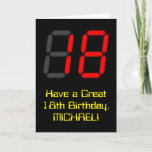 [ Thumbnail: 18th Birthday: Red Digital Clock Style "18" + Name Card ]