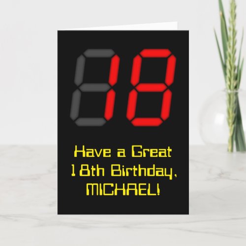 18th Birthday Red Digital Clock Style 18  Name Card
