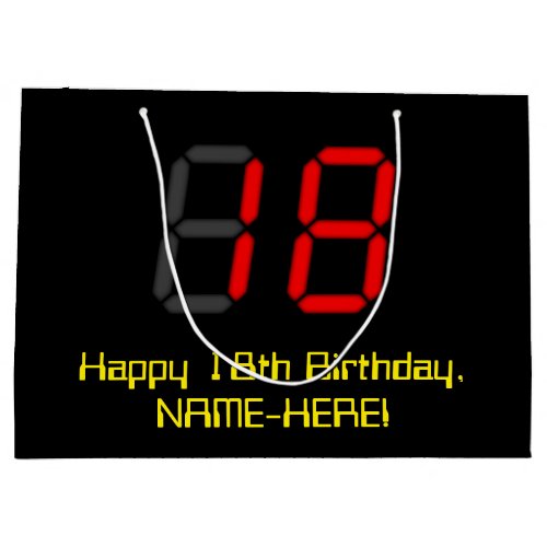 18th Birthday Red Digital Clock Style 18  Name Large Gift Bag