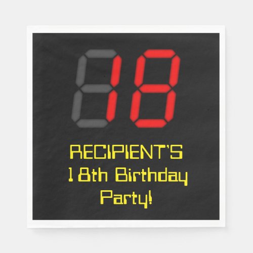 18th Birthday Red Digital Clock Style 18  Name Napkins