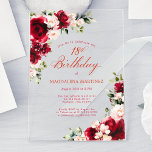 18th Birthday Red Rose Pink Peony Floral Acrylic Invitations<br><div class="desc">Red roses and blush pink peonies are nestled in dark green leaves on this 18th birthday invitation. Classic script calligraphy lets your guests know it's a milestone birthday and who the birthday celebrant is. This item is part of the Red Rose Pink Peony collection. It contains the templates you can...</div>