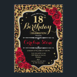 18th Birthday - Red Roses Leopard Print Invitation<br><div class="desc">18th Birthday Invitation.
Elegant red black white design with faux glitter gold. Features leopard cheetah animal print,  script font and roses. Perfect for an elegant birthday party. Can be personalized into any year! Message me if you need further customization.</div>