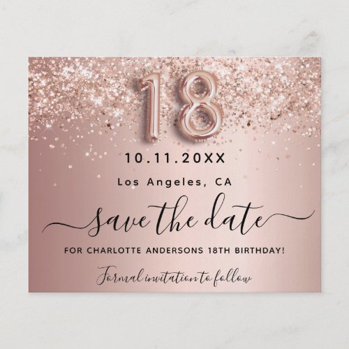 18th birthday rose glitter budget save the date