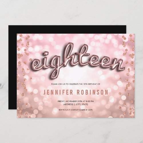 18th Birthday Rose Gold Blush Balloons Glitter Invitation