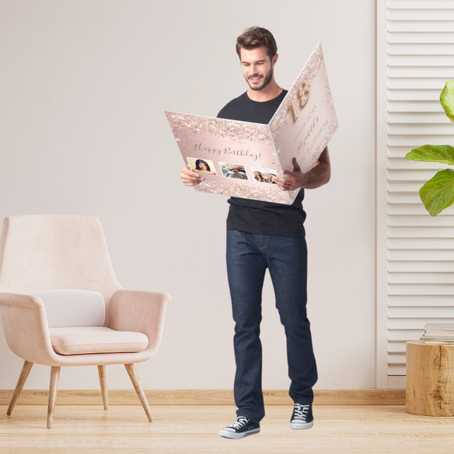 18th birthday rose gold blush glitter dust photo card (Creator Uploaded)