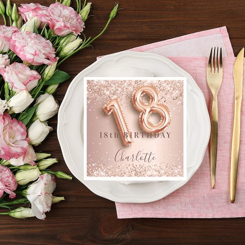 18th birthday rose gold blush glitter name napkins